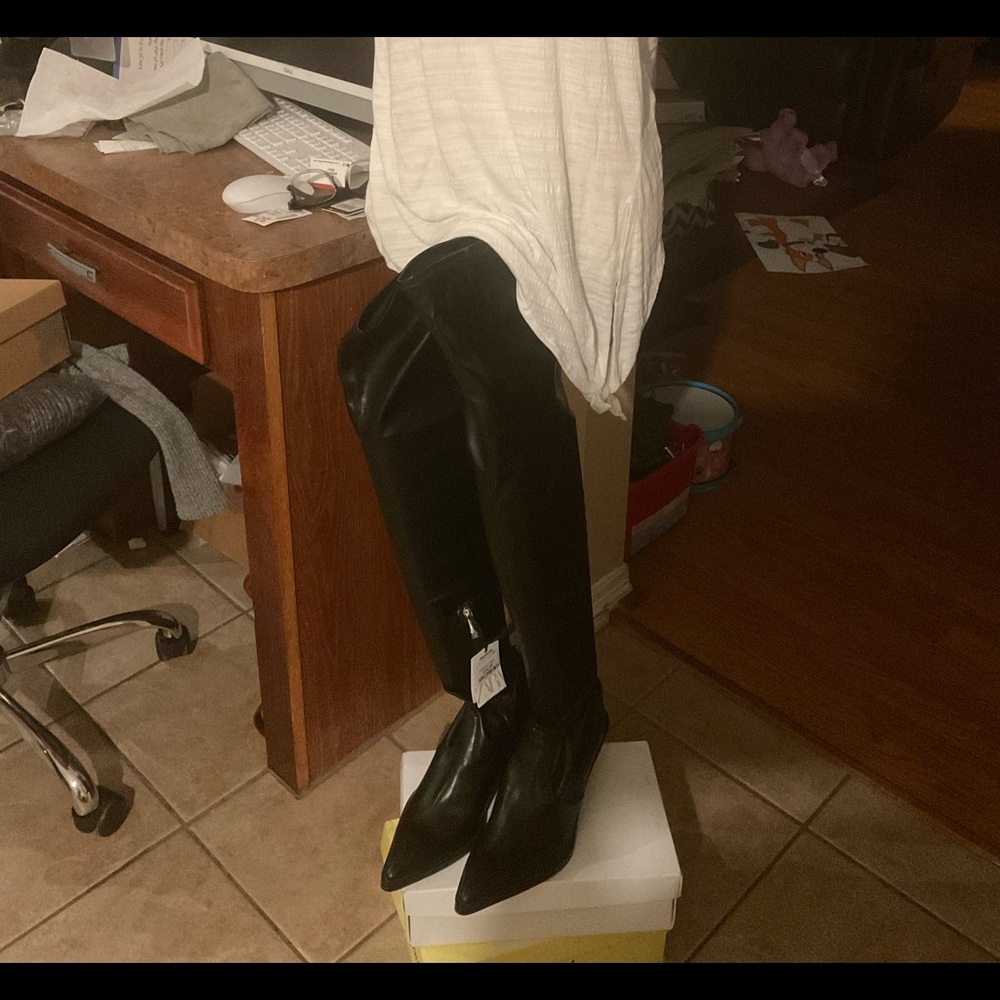 SOLD-DO NOT PURCHASE!!! Zara Black Heel Over The Knee Cowboy Boots Sz 11/42, NWT - Picture 5 of 16